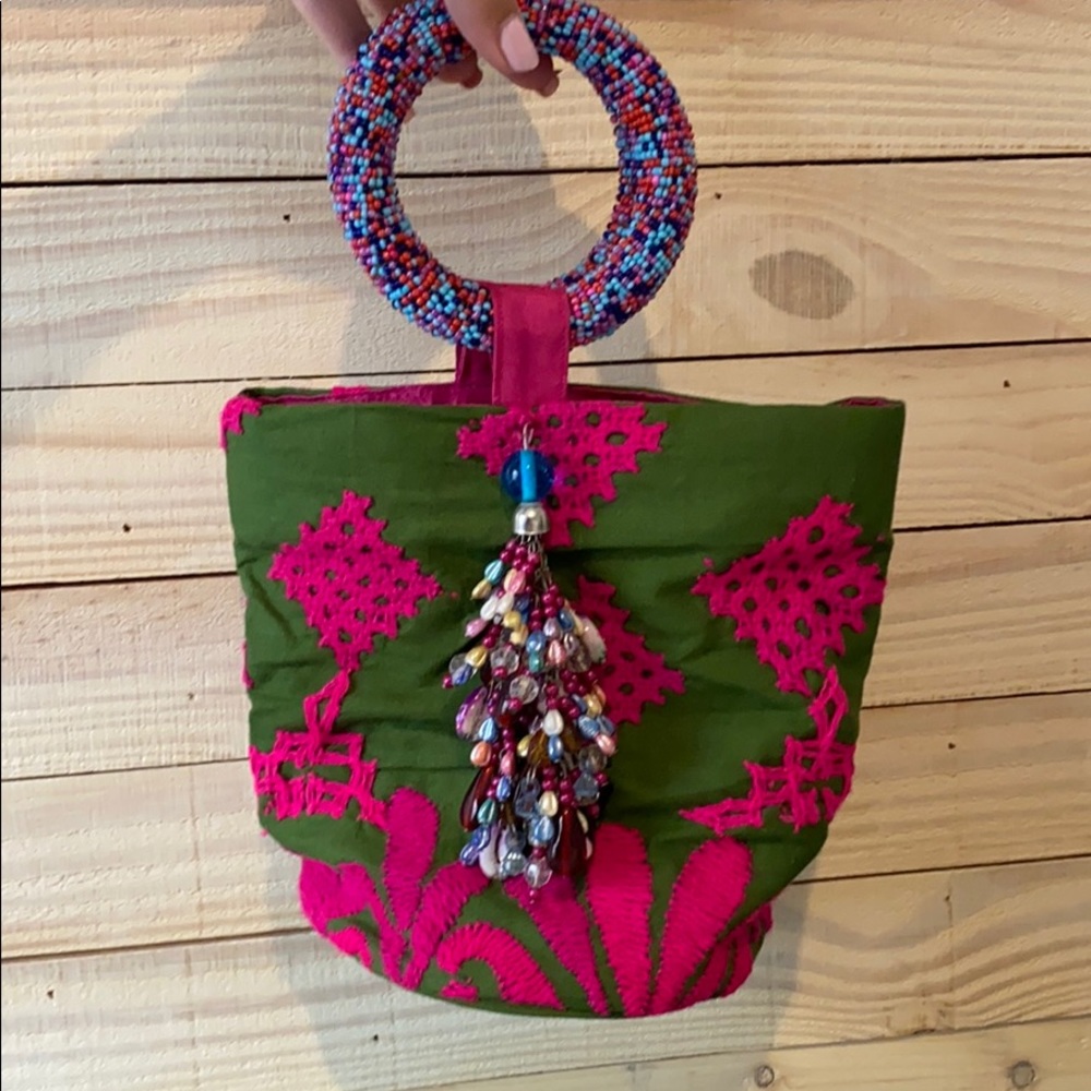 Green and Pink cloth handbag